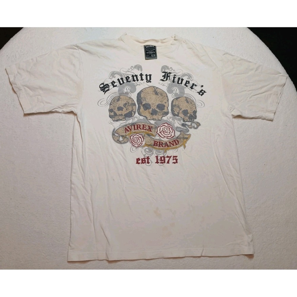 Vintage 90's Avirex Skull And Bones Graphic T Shirt Men XL White‎ Est. 1975